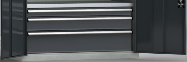 Tiroir KLW hauteur frontale 100 mm - VU ** Division : 57 x 27 E, avec cadre à baguettes, avec fond plein et rails de guidage, 7FS-PPX-100U-SVX