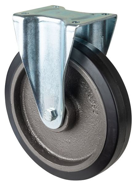 Roulette robuste BS Wheels, roulette fixe, largeur de roue 50 mm, Ø roue 250 mm, capacité de charge 500 kg, bandages élastiques noirs, fonte, roulements à billes, L610.B81.250