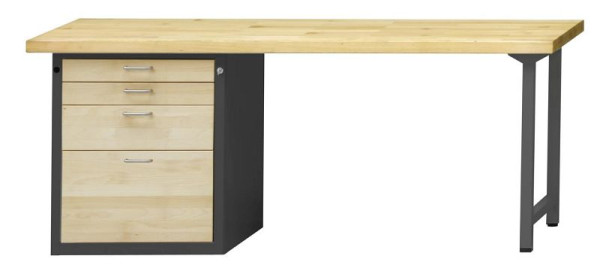 Établi combiné ANKE; 2000x700mm; Hêtre plaque solide; Élément bas gauche 660x615 mm, 4 tiroirs 90, 90, 180, 360 mm