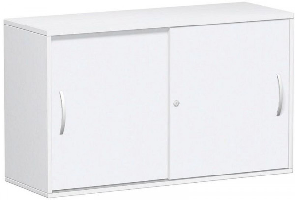 armoire à portes coulissantes geramöbel, étagère supérieure 25 mm, avec pieds réglables, verrouillable, 1200x425x720, blanc/blanc, S-312153-WW