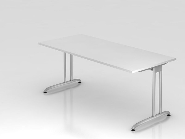 Bureau Hammerbacher pied C 180x80cm blanc, chemin de câbles horizontal, hauteur de travail 72 cm, VBS19/W/S