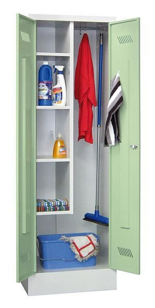 Armoire de nettoyage Pavoy avec base 1850/500/600, 2 compartiments, verrou tournant, verrouillables ensemble, 22209-213-132-910611