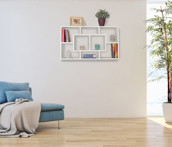 Wohnling étagère murale ALEX blanc 85 x 47,5 x 16 cm bois MDF moderne, flottante, ouverte pour accrocher, WL5.167