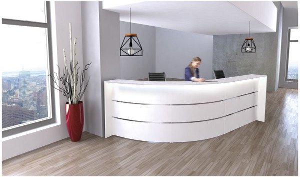 Comptoir arqué Kerkmann Bari pour 1-2 personnes, L 3340 mm x P 1825 mm x H 1120 mm, couleur : blanc, 21354310