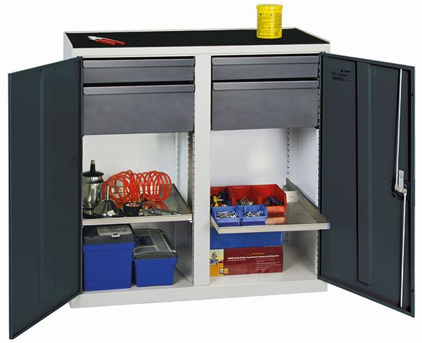 armoire à outils et matériaux contondants série 3000, 7035/7016, 2 tiroirs 100 mm, 2 tiroirs 200 mm, 2 étagères, 3002371