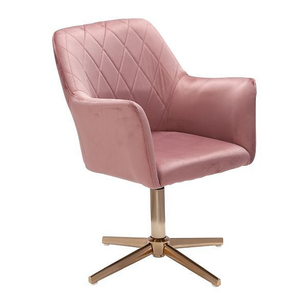 Wohnling Design Chaise pivotante en velours rose pivotante sans roulettes, avec accoudoirs, WL6.306