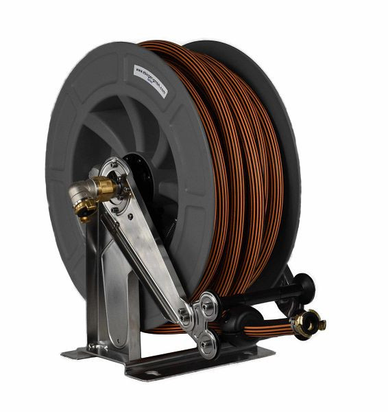 Enrouleur de tuyau Ebinger OSK 610, châssis et axe en acier inoxydable, tambour ABS, 20 m de tuyau en caoutchouc, 3.614.155