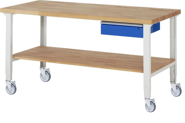 Etabli mobile RAU (réglable en hauteur) 7001A7, 2000x900x950-1000mm, 4 roulettes pivotantes, 05-7001A7-209B4H4.11