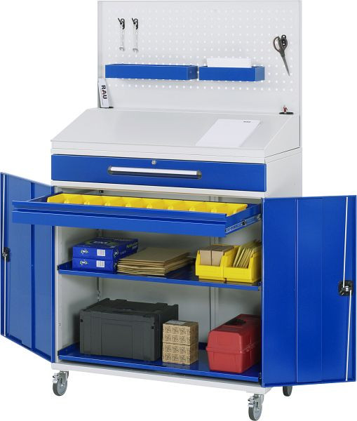 Bureau debout avec armoire latérale RAU - modèle 04, L1100 x P520 x H1235/1345/1895 mm, 07-1100-M04F.11