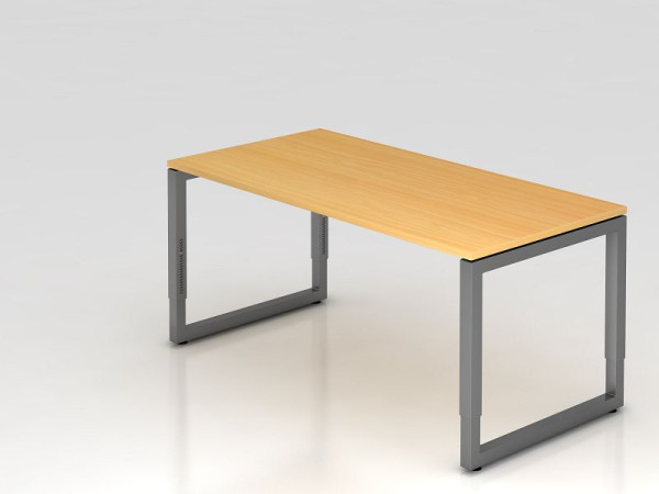 Bureau Hammerbacher O-foot carré 160x80cm hêtre/graphite, forme rectangulaire avec plateau flottant, VRS16/6/G