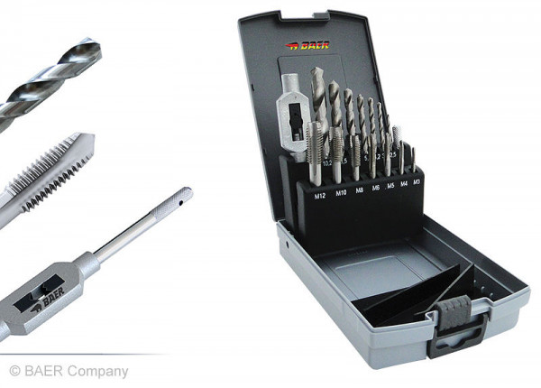 BAER Set HSSG : Tarauds machine / perceuses / clés à tarauder : M 3 - 12, B1928