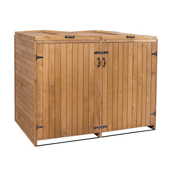 Mendler XL 2-/4-habillage poubelle à roulettes HWC-H74, poubelle à roulettes, extensible 120x75x96 bois, marron, 73980+74652