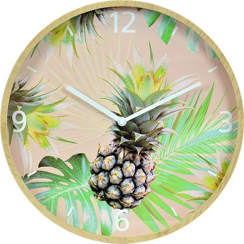 Horloge murale à quartz Technoline motif ananas, matériau MDF, dimensions : Ø 33 cm, 774660-P
