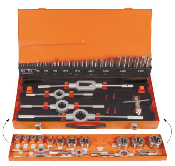 Jeu d'outils à fileter Projahn HSS-G 55 pièces M3-M20, 2 clés taraudeuses, 91005
