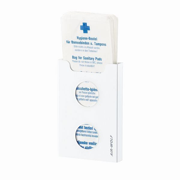 Distributeur de sacs hygiéniques Air Wolf, série Lobo, H x L x P : 195 x 133 x 26 mm, acier inoxydable blanc, 40-302