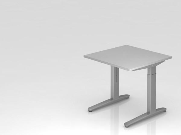 Bureau Hammerbacher pied C 80x80cm gris/argent, coulisses en aluminium argent (similaire à RAL 9006), VXB08/5/SS