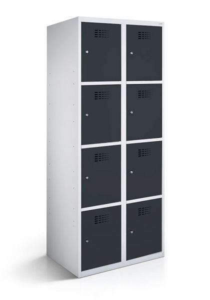 KEMMLIT armoire vestiaire 2 compartiments et 8 portes 30cm avec fond fermé, gris anthracite 7016, loquet tournant, 100622