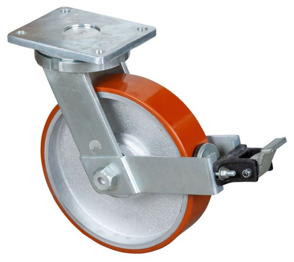 Roulettes BS Roulette robuste avec roue/blocage, largeur 75 mm, Ø300 mm, jusqu'à 2000 kg, polyuréthane coulé 95 Shore A, corps coulé, roulements à billes, RR120.C10.301