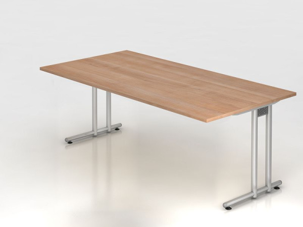 Bureau Hammerbacher pied C 200x100cm noyer/argent, hauteur de travail 72 cm, VNS2E/N/S