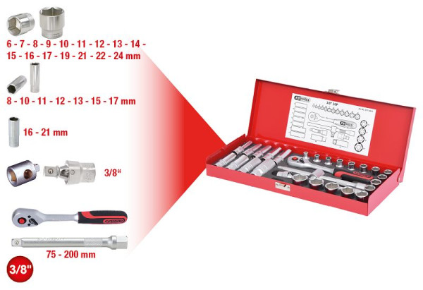 KS Tools Jeu de clés à douilles 3/8", 30 pièces, 917.4031