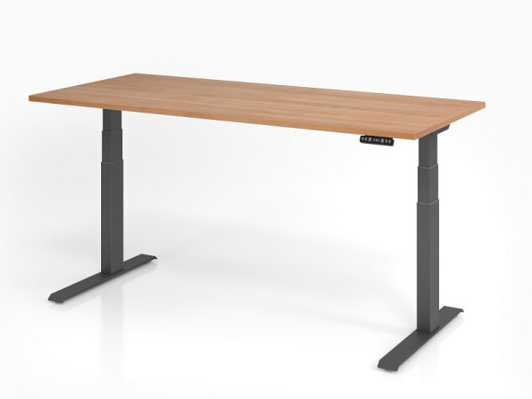 Bureau Hammerbacher XDKB19, 180 x 80 cm, plateau : noyer, épaisseur 25 mm, chant épais en ABS, forme rectangulaire, graphite, VXDKB19/N/G