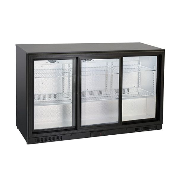 Réfrigérateur bar Gastro-Inox avec 3 portes coulissantes, 302 litres, 3 portes coulissantes, refroidissement statique avec ventilateur, 206.005