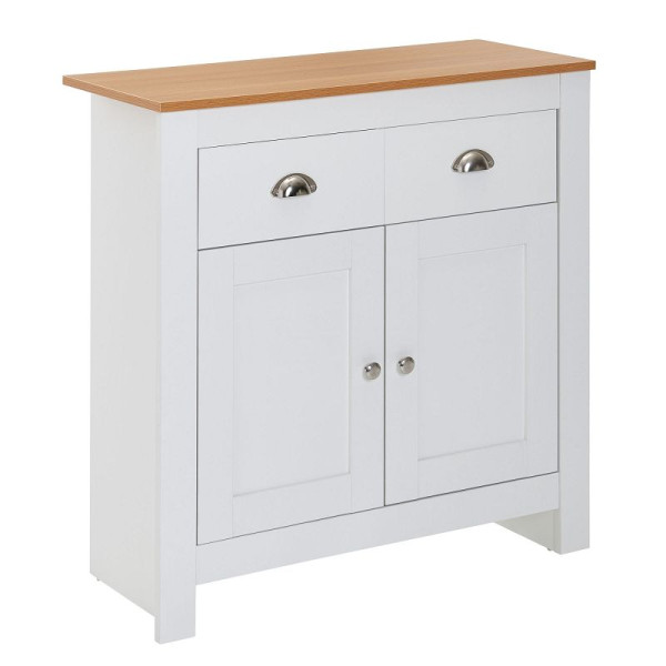 Buffet Wohnling avec 2 tiroirs 79x81x34,5 cm commode blanc / chêne moderne, buffet design haut avec portes, commode à tiroirs salon, WL6.387