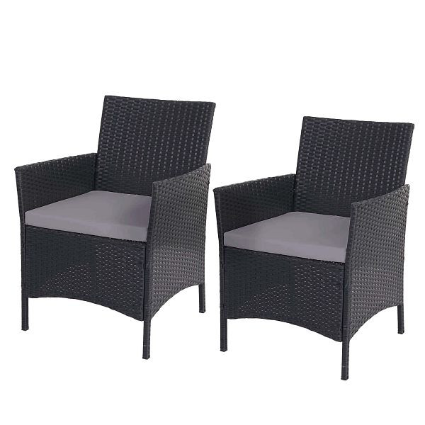 Ensemble de 2 chaises de jardin Mendler en polyrotin Halden, chaises en osier, anthracite, coussins anthracite, 64304