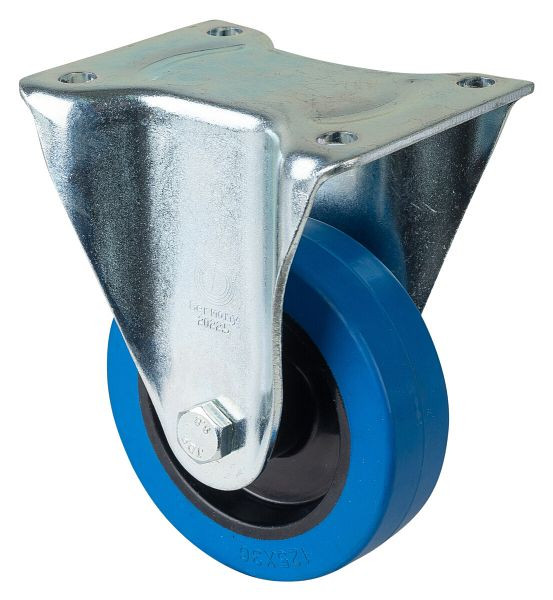 BS Rolls Roulette robuste, roulette fixe, largeur de roue 45 mm, Ø roue 125 mm, capacité de charge 140 kg, bandages élastiques bleus, plastique, roulement à rouleaux, L610.B61.125