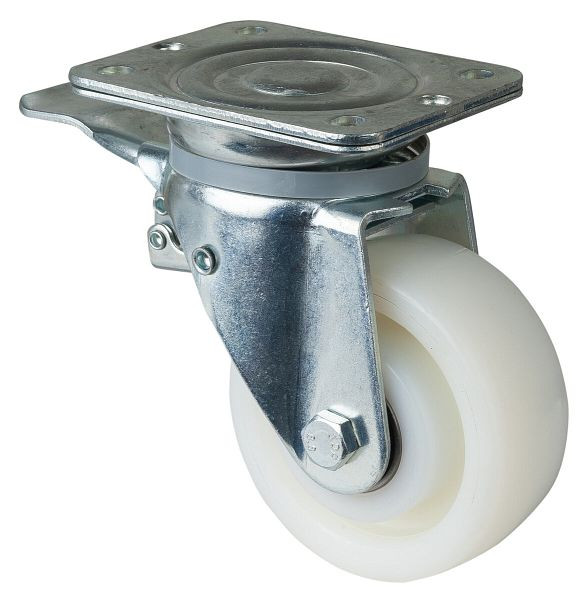 Roues BS Roulette robuste avec frein, largeur de roue 45 mm, Ø roue 125 mm, capacité de charge 600 kg, bande de roulement/corps de roue en plastique, roulement à billes, N120.B15.126