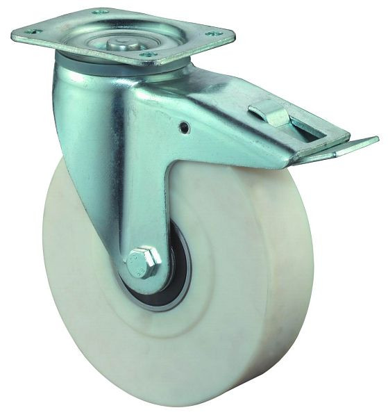 BS Rolls Roulette robuste avec frein, largeur 55 mm, Ø200 mm, jusqu'à 1250 kg, bande de roulement/corps de roue polyamide moulé, roulements à billes, L620.B16.200