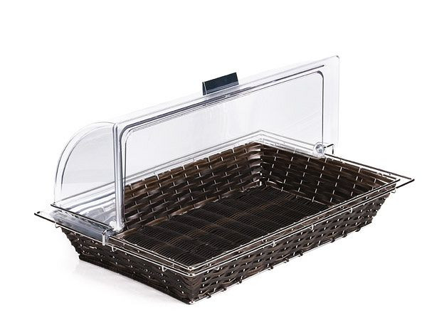 Corbeille buffet APS, 56,5 x 36 cm, hauteur : 10 cm, polypropylène, marron foncé, avec fil chromé, avec cadre de fixation, 40294