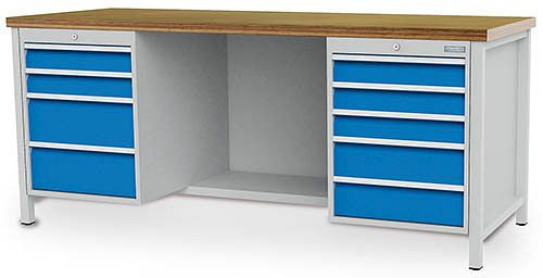 Établi à caisson Bedrunka+Hirth série 2000 R18-24, 100 kg, à droite 5 tiroirs 3x 100, 2x 150 mm, 2000 x 750 x 859 mm, 03.19.45V