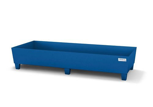 Plateau de collection DENIOS classic-line pour 2 fûts, acier peint en bleu, pieds, sans grille, L 2010 mm, 259-310