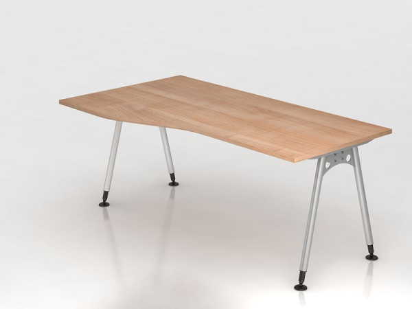 Bureau Hammerbacher pied A 180x100/80cm noyer, forme libre, montage possible à gauche ou à droite, VAS18/N/S