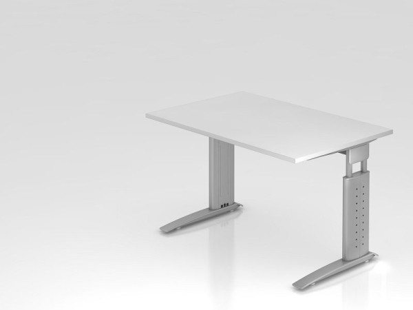Bureau Hammerbacher pied C 120x80cm blanc/argent, hauteur de travail 68-86 cm réglable, VUS12/W/S