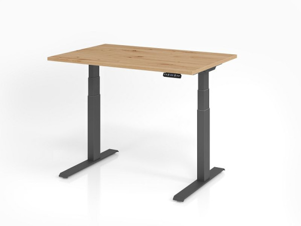 Bureau Hammerbacher XDKB12, 120 x 80 cm, plateau : chêne noueux, épaisseur 25 mm, chant épais en ABS, forme rectangulaire, graphite, VXDKB12/R/G
