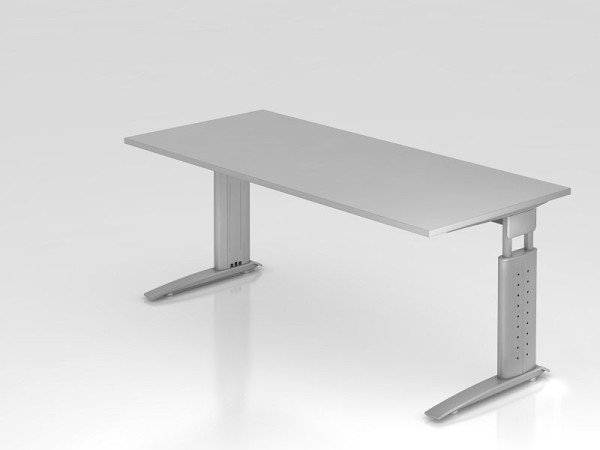 Bureau Hammerbacher pied C 180x80cm gris/argent, hauteur de travail 68-86 cm réglable, VUS19/5/S