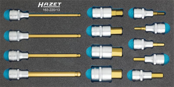 Jeu de douilles tournevis Hazet, carré creux 12,5 mm (1/2 pouce), profil à six pans creux, nombre d'outils : 13, 163-220/13