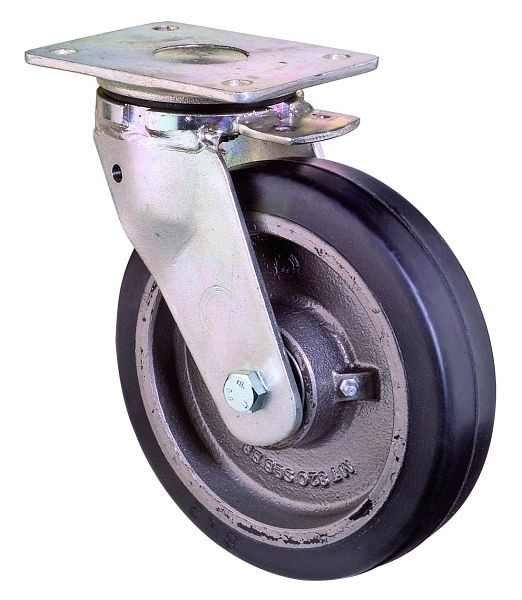 Roulette robuste BS Wheels, largeur de roue 50 mm, Ø roue 200 mm, capacité de charge 450 kg, bandages élastiques noirs, corps de roue coulé, roulements à billes, RR100.B81.200