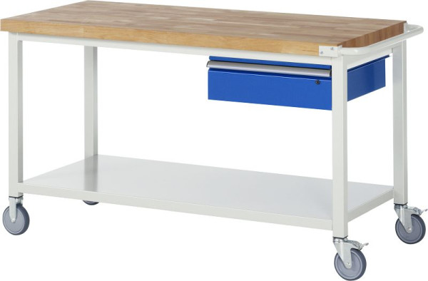 Etabli mobile RAU 8000 - modèle 8001, L1500xP700xH880-1080mm, base système L1495 x P650 mm, 1 tiroir et étagère en tôle d'acier, 05-8001A6-157B4H.11