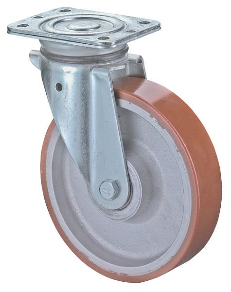Roues BS Roulette robuste, largeur de roue 40 mm, Ø roue 200 mm, capacité de charge 450 kg, polyuréthane coulé 95 Shore A, corps de roue en fonte, roulement à billes, N100.C10.201