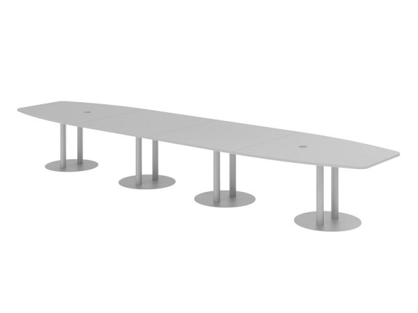 Table de conférence Hammerbacher KT52S, 520 x 130 cm, plateau : gris, épaisseur 25 mm, avec quatre pieds colonnes argentés, 7,6/70 cm, hauteur de travail 74 cm, VKT52S/5/S