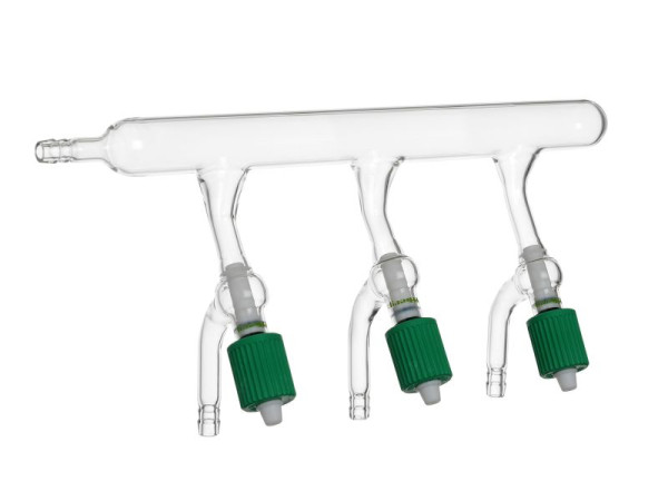 Râteau distributeur de vide Rettberg, avec 5 vannes PTFE HV à filetage fin, passage 0 - 8 mm, 107000184