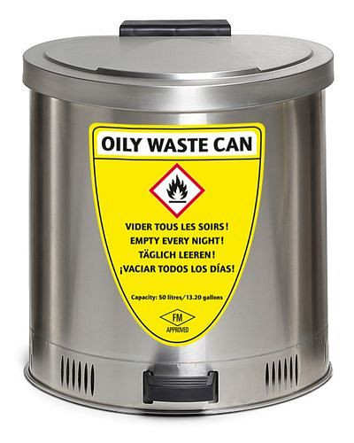 Conteneur de collecte de sécurité DENIOS, volume de 50 litres, en acier inoxydable, avec amortissement du couvercle, 256-123