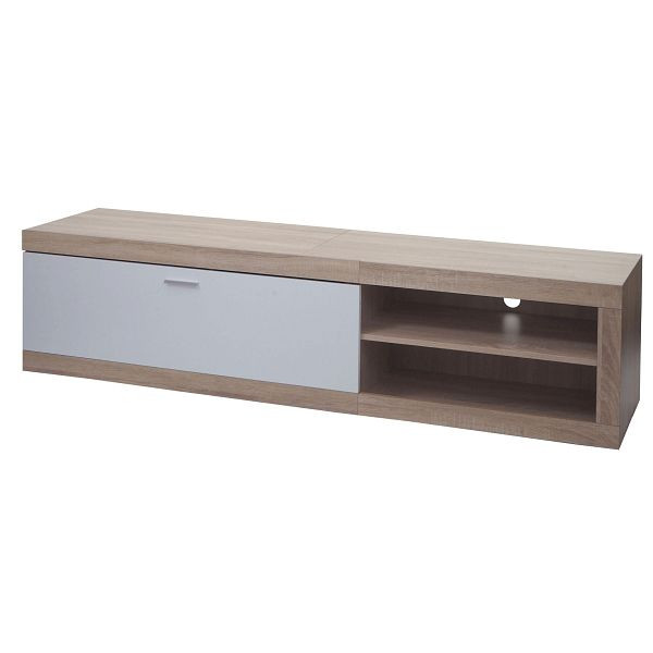 Mendler Meuble TV HWC-L33, Meuble TV, Table TV, Lowboard, Meuble TV, commode, bois 43x180x41cm, compartiment de rangement, aspect chêne, blanc, 98503+99637