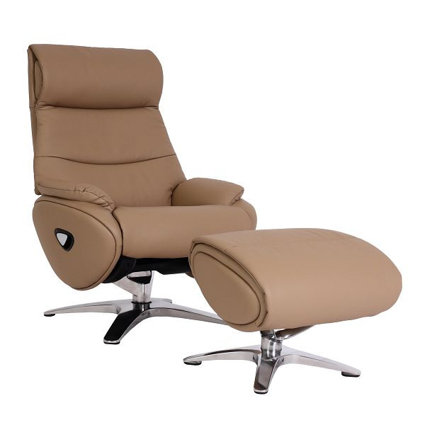 Fauteuil relax Mendler avec tabouret HWC-K98, fauteuil fauteuil TV, fonction d'inclinaison rotative, métal cuir véritable/simili cuir, taupe, 98336