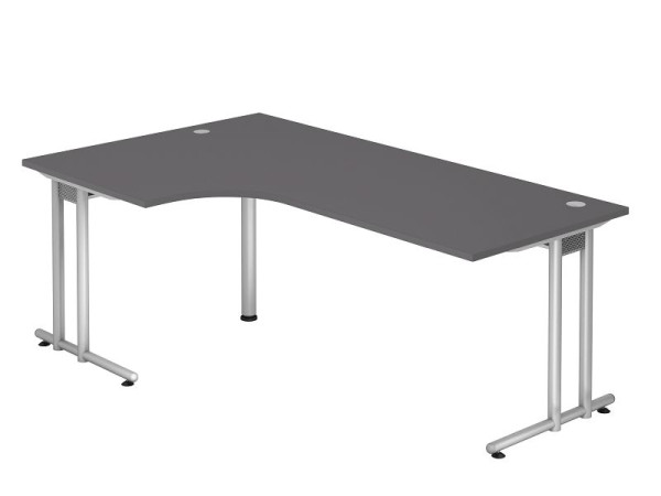 Table d'angle Hammerbacher pied C 200x120cm 90° graphite/argent, forme d'angle 90°, chemin de câbles horizontal, hauteur de travail 72 cm, VNS82/G/S