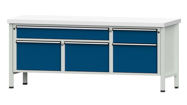 Établis ANKE Établi en caisson, modèle 280 V, 2000 x 700 x 850 mm, RAL 7035/5010, KSP 50 mm, 304.506