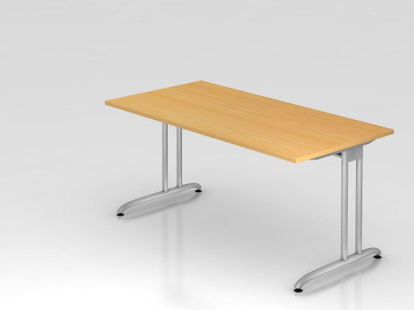 Bureau Hammerbacher pied C 160x80cm hêtre, chemin de câbles horizontal, hauteur de travail 72 cm, VBS16/6/S